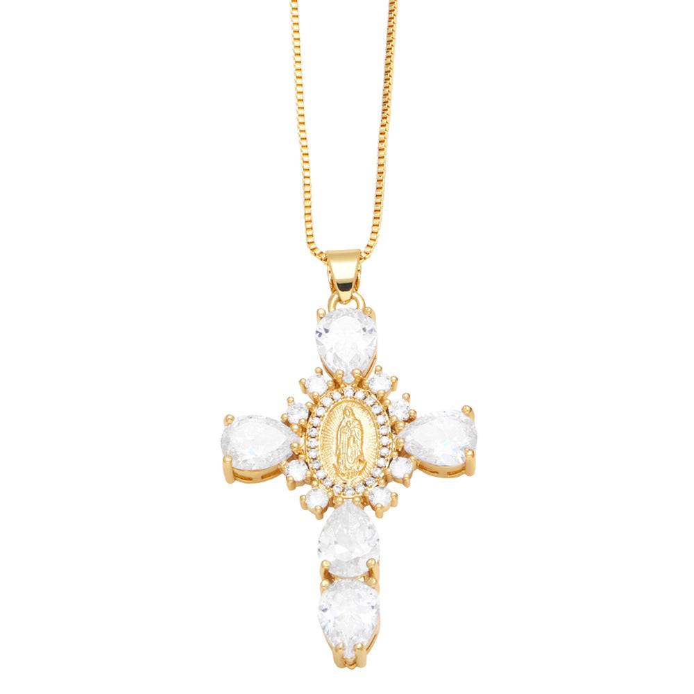 Micro Set Zircon Virgin Cross Necklace