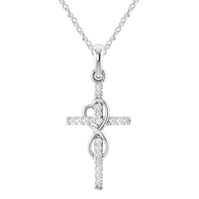 Blessed Zirconia Heart Cross Necklace