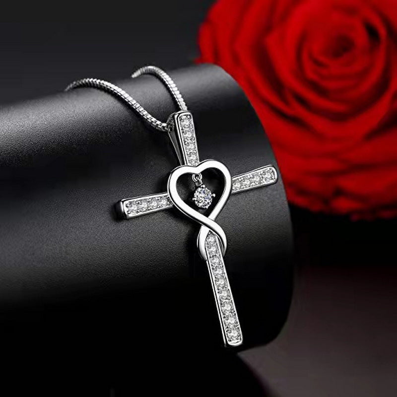 Blessed Zirconia Heart Cross Necklace