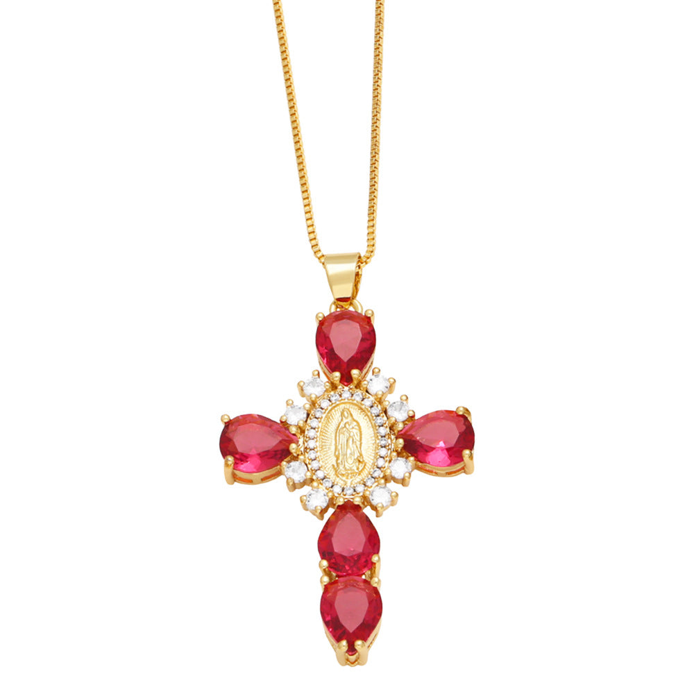 Micro Set Zircon Virgin Cross Necklace