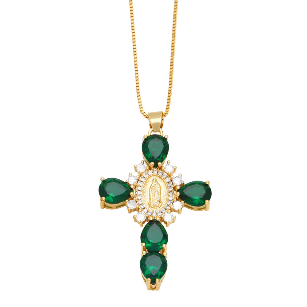 Micro Set Zircon Virgin Cross Necklace