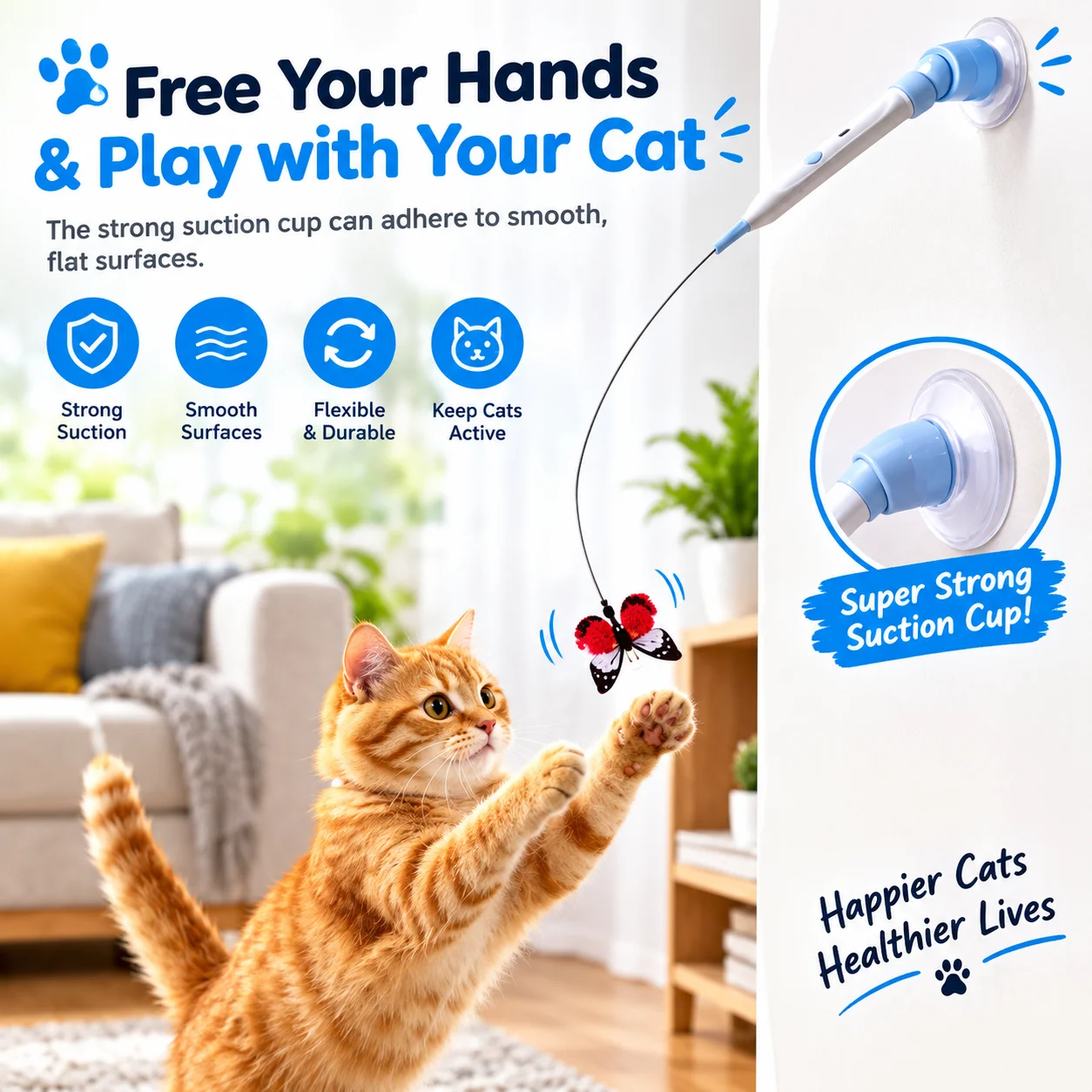 Interactive Cat Stick Toy Teaser with Feather Attachment