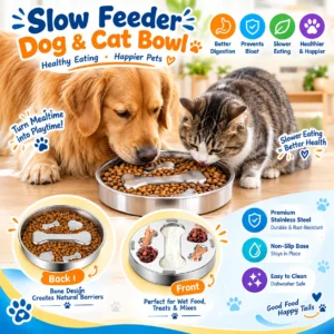 Large Stainless Steel Slow Feeder Dog Bowl