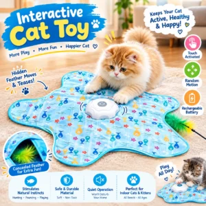 Rechargeable interactive cat toy with concealed feather for indoor cats