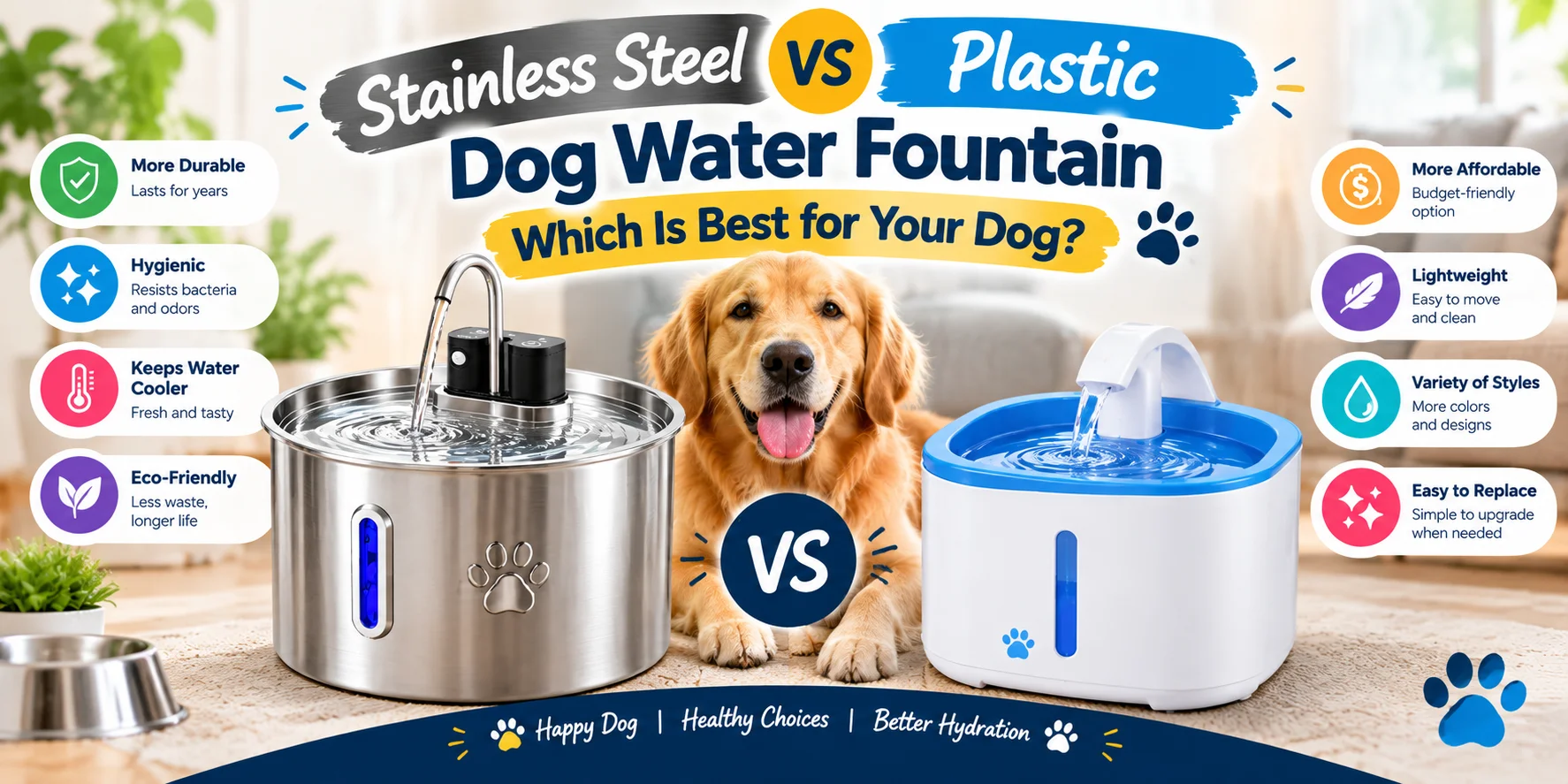 Stainless Steel vs Plastic Dog Water Fountain