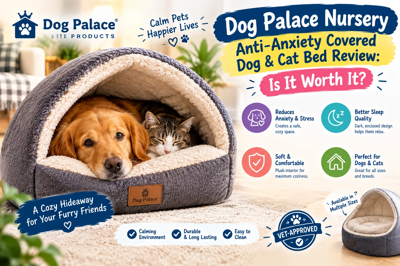 Dog Palace Nursery Anti-anxiety Covered Dog & Cat Bed